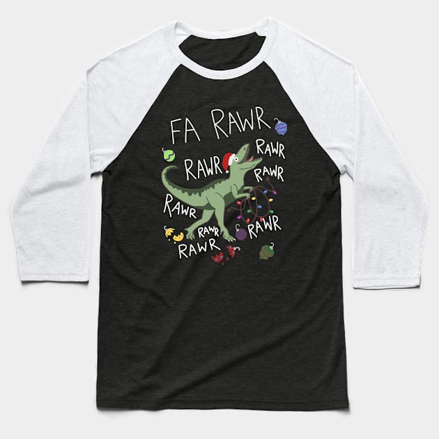 T-Rex Christmas Dinosaur - Dinosaur Christmas Baseball T-Shirt by leilacavalcanti